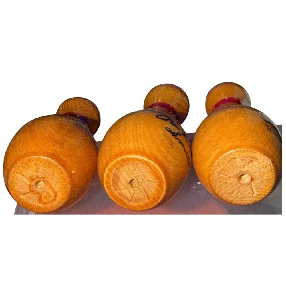 Vtg 1977 Work Dodgers Bowling League Signed Wood Mini‎ Pins Turkey Collectibles